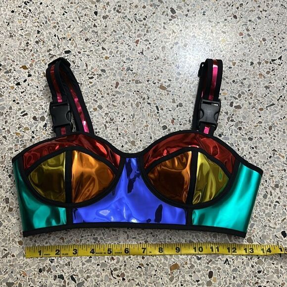 Club exx rainbow bra top runner dolls kill shiny rave small s - Picture 2 of 6